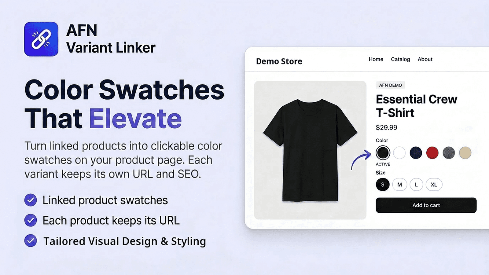 AFN Variant Linker - Color swatches on a Shopify product page