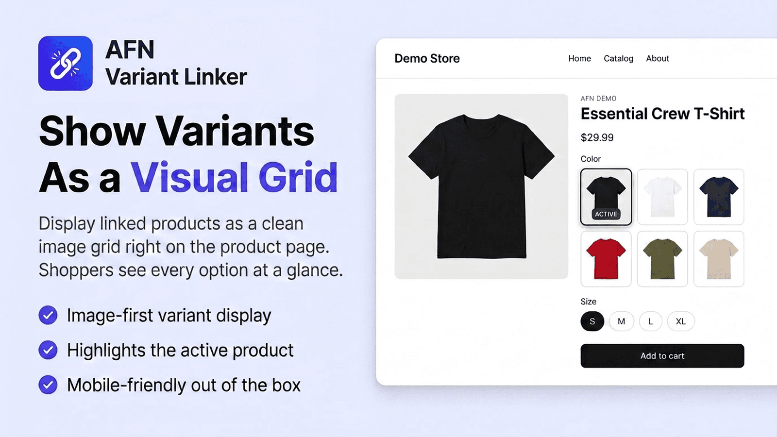 AFN Variant Linker - Visual grid display on product page